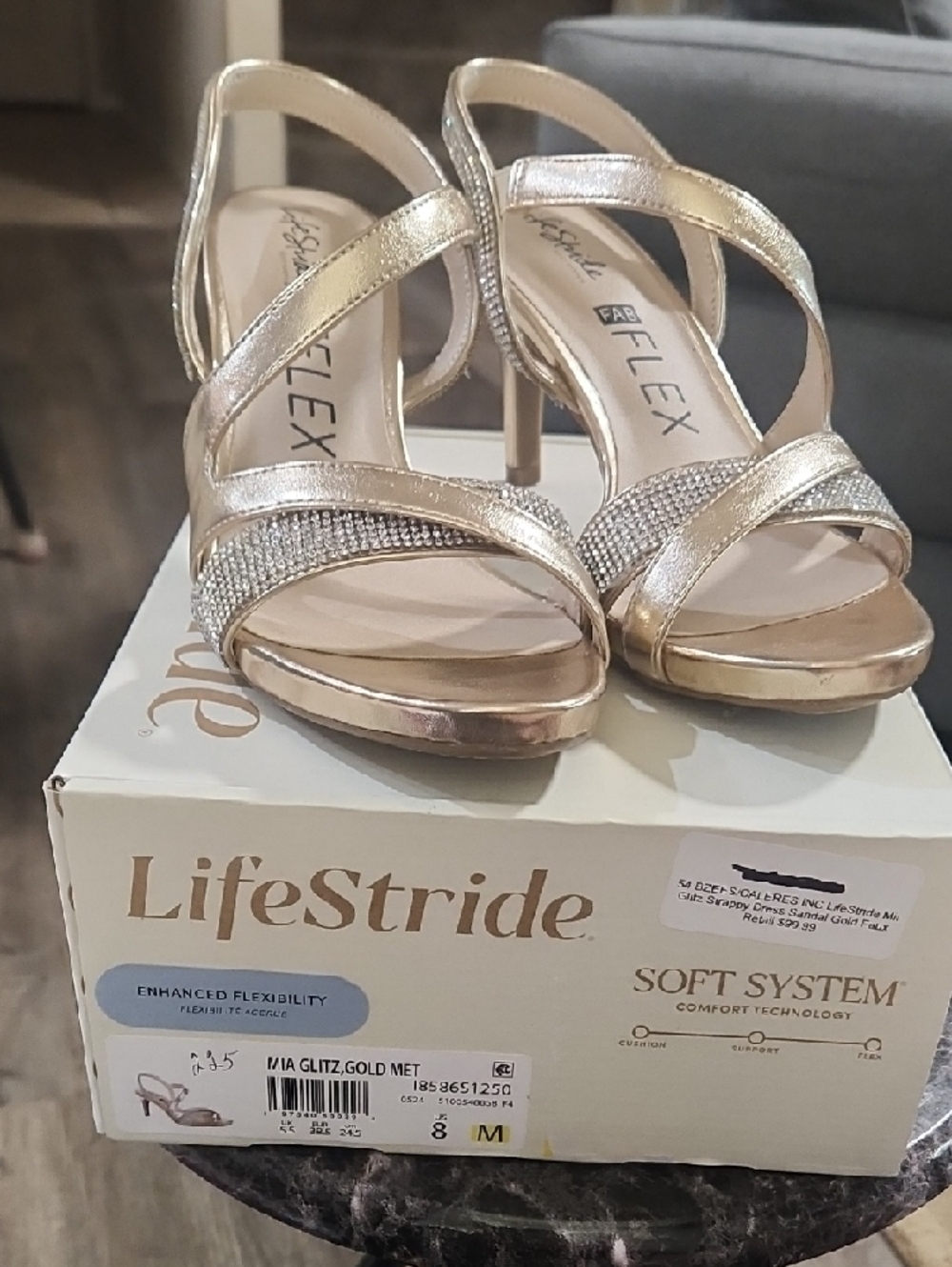 Life Stride Rose Gold Crystal Strap Wedge Sandals - Picture 4 of 7
